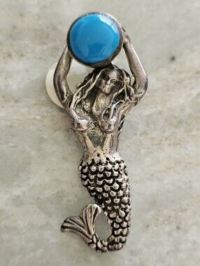 Sterling Silver Mermaid & Turquoise Gemstone Slide Pendant